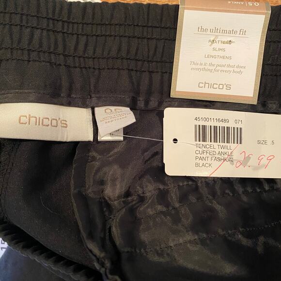 Chico’s Women's Black The Ultimate Fit Tencel Cuffed Ankle Pants NWT Size 0.5 - Picture 3 of 7